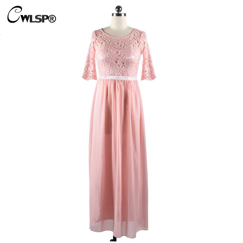 Elegant Lace Long Maxi Dress Hollow Out Chiffon Half sleeve Evening Wedding Party Dress - Sins & Temptations