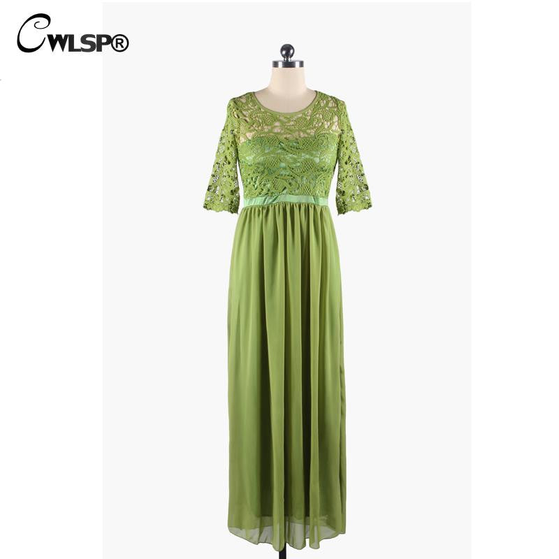 Elegant Lace Long Maxi Dress Hollow Out Chiffon Half sleeve Evening Wedding Party Dress - Sins & Temptations