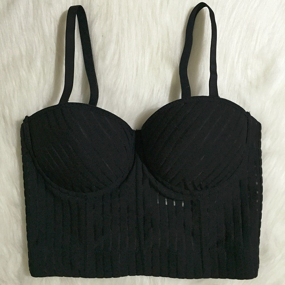 Stripe Mesh Push Up Bralete Women's Bustier Wedding Party Corset Cropped Top - Sins & Temptations