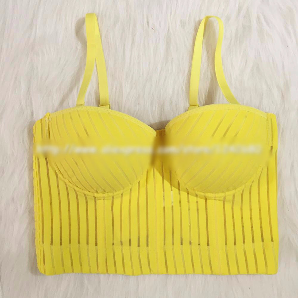 Stripe Mesh Push Up Bralete Women's Bustier Wedding Party Corset Cropped Top - Sins & Temptations