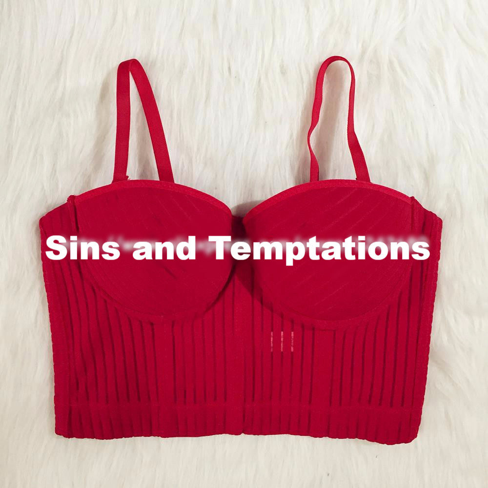 Stripe Mesh Push Up Bralete Women's Bustier Wedding Party Corset Cropped Top - Sins & Temptations