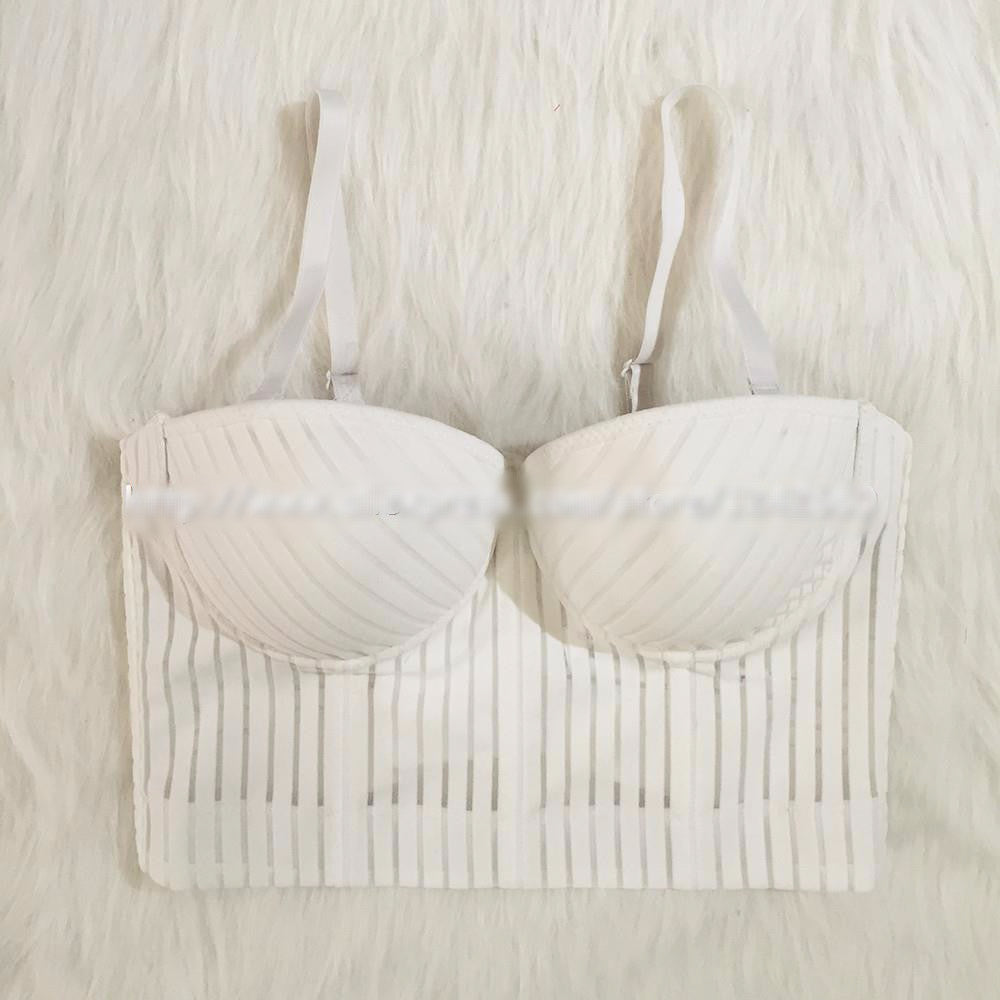 Stripe Mesh Push Up Bralete Women's Bustier Wedding Party Corset Cropped Top - Sins & Temptations