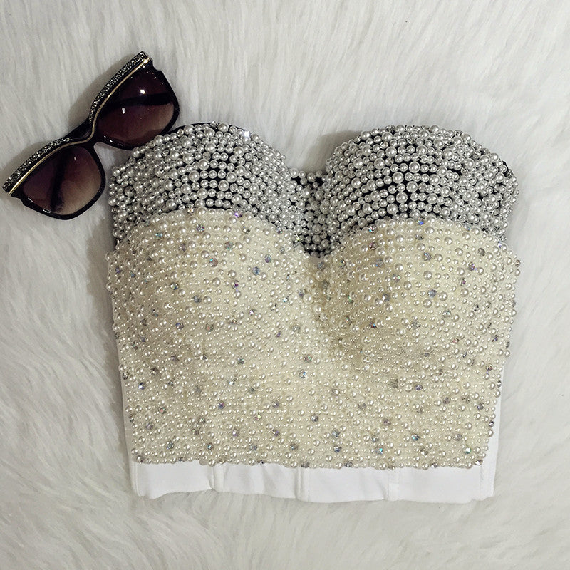 High-end Hand-made Pearls Jewel Diamond Bralette Women's Bustier Bra - Sins & Temptations