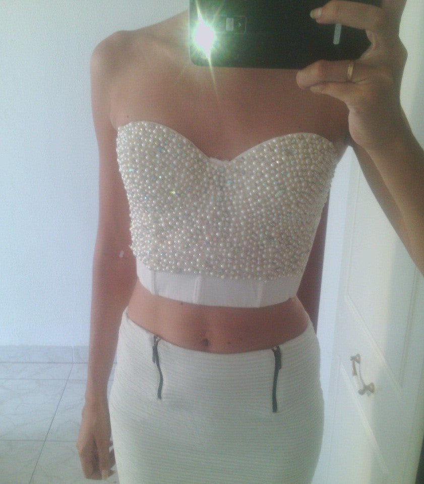 High-end Hand-made Pearls Jewel Diamond Bralet Women's Bustier Bra Cropped Top - Sins & Temptations