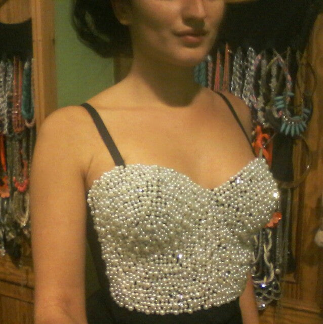 High-end Hand-made Pearls Jewel Diamond Bralette Women's Bustier Bra - Sins & Temptations
