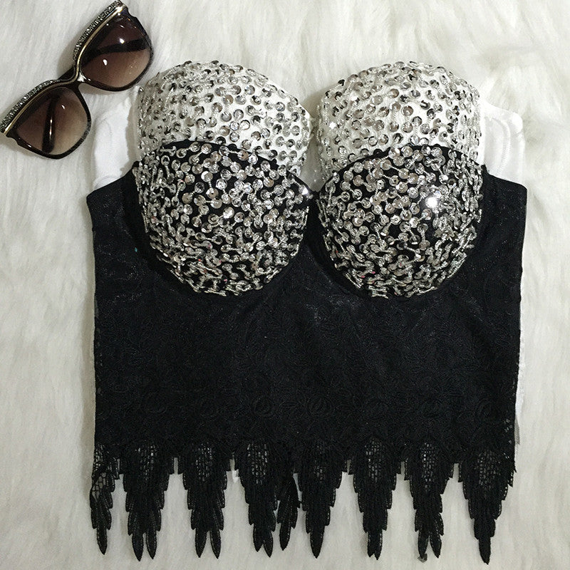 New Diamonds Embroidery Lace Bralet Women's Bustier Bra Cropped Top Vest - Sins & Temptations