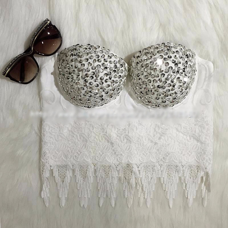 New Diamonds Embroidery Lace Bralet Women's Bustier Bra Cropped Top Vest - Sins & Temptations
