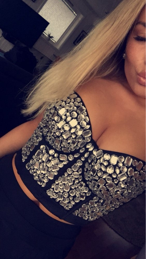 Hand-made Beaded Rhinestone Bustier Pearls Push Up Night Club Bralette - Sins & Temptations