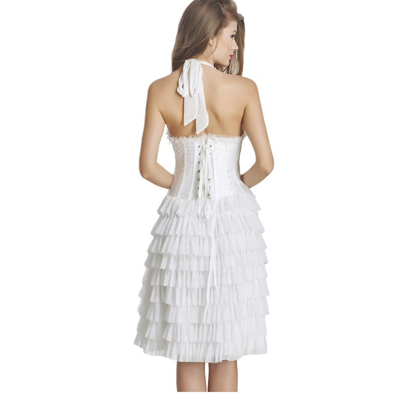 Bridesmaid Ruffles Halter Sexy Corset Midi Dress - Sins & Temptations