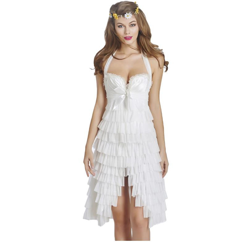 Bridesmaid Ruffles Halter Sexy Corset Midi Dress - Sins & Temptations
