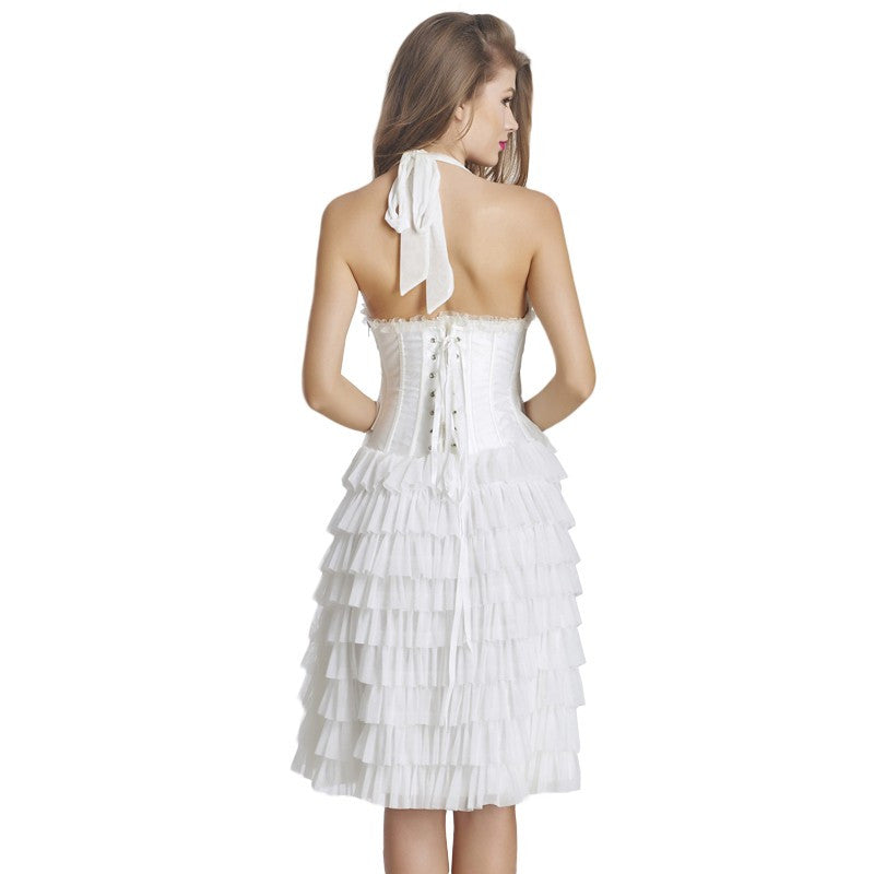 Bridesmaid Ruffles Halter Sexy Corset Midi Dress - Sins & Temptations