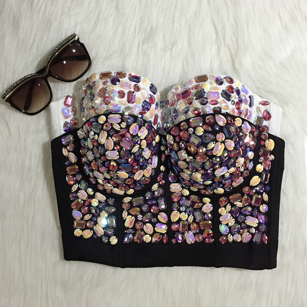 New Rhinestone Bead Pearls Bustier Push Up Wedding Bralette Bra Cropped Top - Sins & Temptations