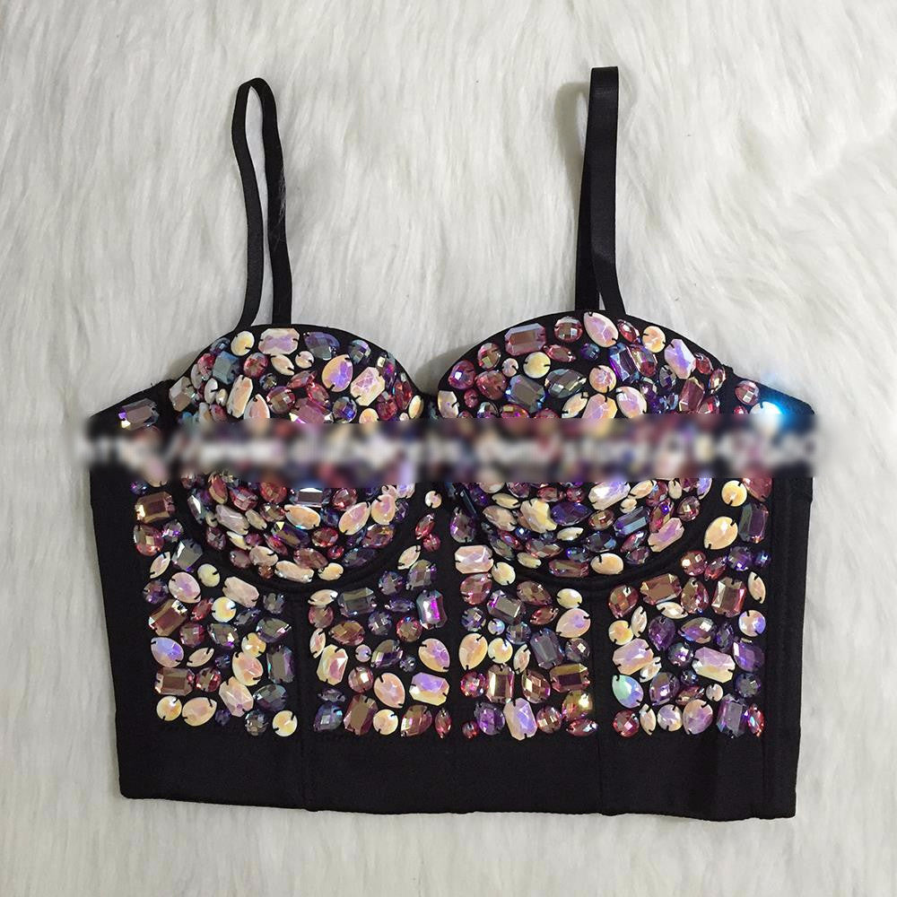 New Rhinestone Bead Pearls Bustier Push Up Wedding Bralette Bra Cropped Top - Sins & Temptations