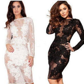 Long Sleeve Embroidered Lace Dress, Dare to Bare Bodycon Dress - Sins & Temptations