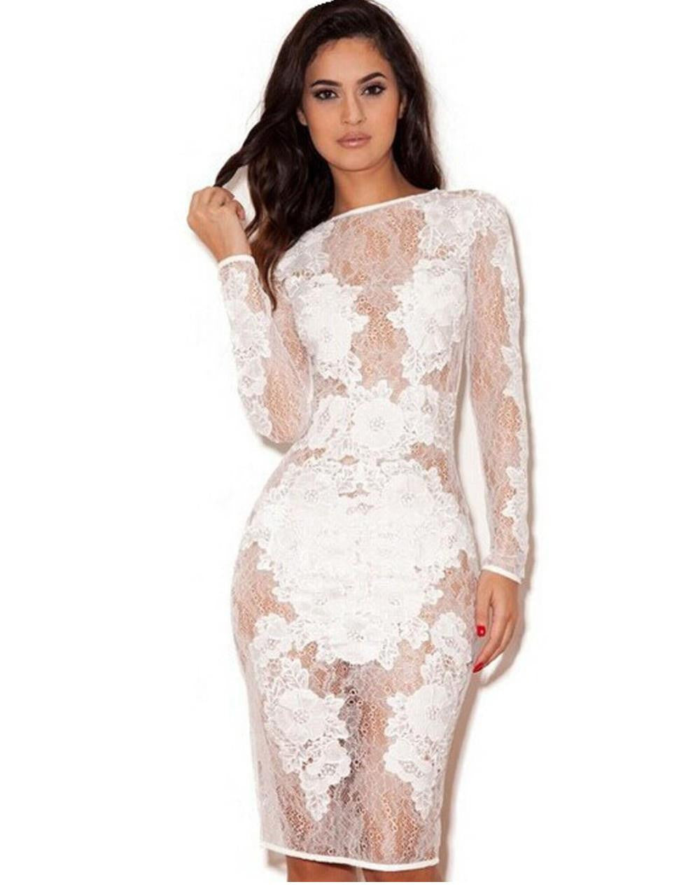Long Sleeve Embroidered Lace Dress, Dare to Bare Bodycon Dress - Sins & Temptations