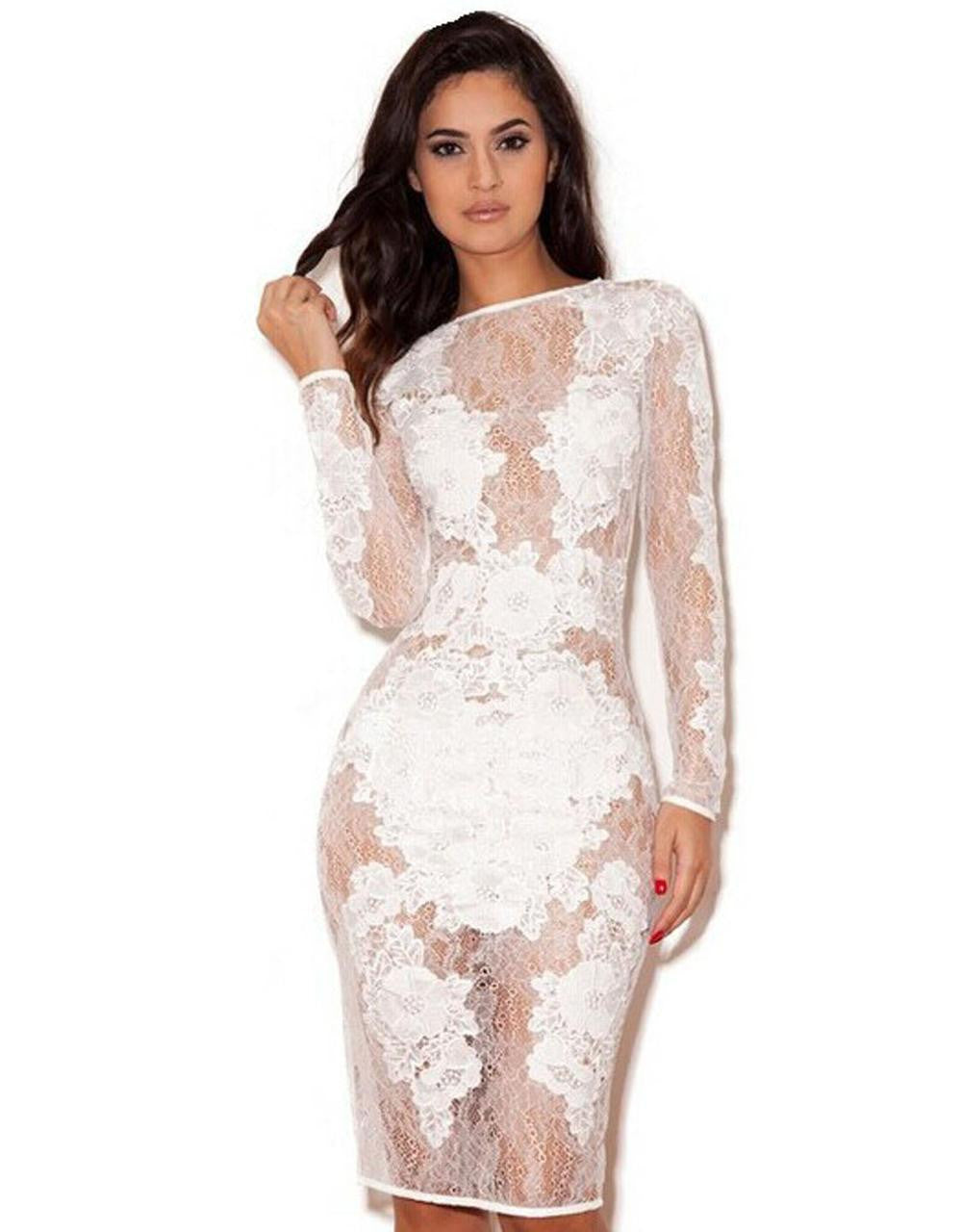 Long Sleeve Embroidered Lace Dress, Dare to Bare Bodycon Dress - Sins & Temptations