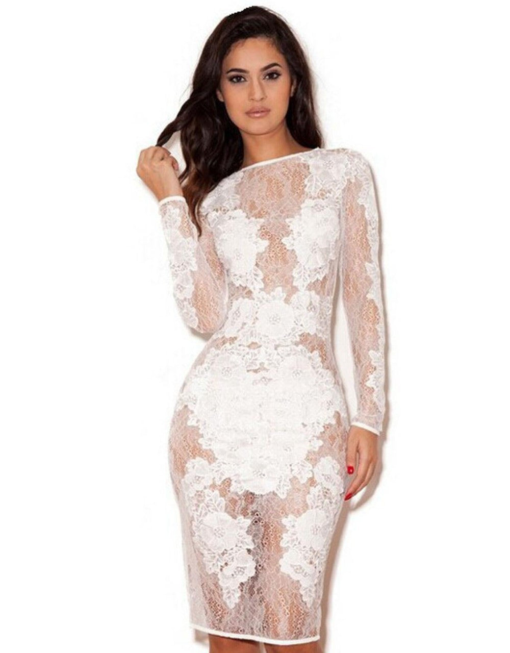 Long Sleeve Embroidered Lace Dress, Dare to Bare Bodycon Dress - Sins & Temptations