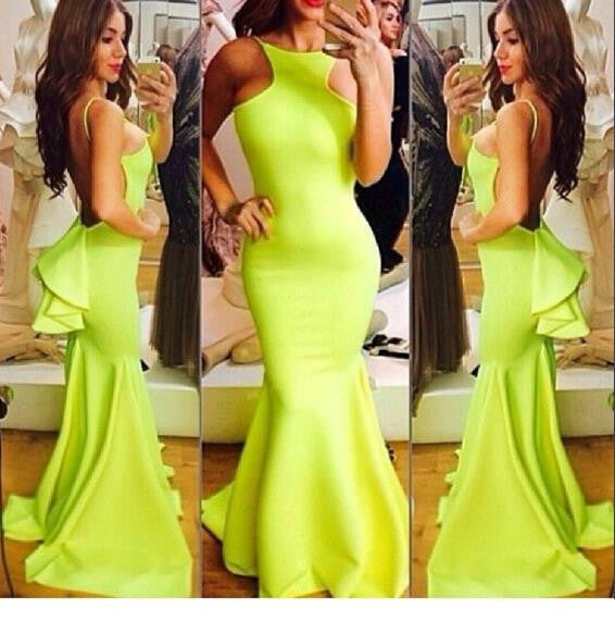 White Red Green Trumpet Cascading Ruffle Long Floor Length Solid Club Party Elegant Backless Dress - Sins & Temptations