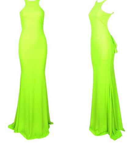White Red Green Trumpet Cascading Ruffle Long Floor Length Solid Club Party Elegant Backless Dress - Sins & Temptations