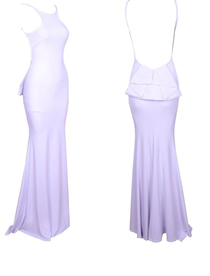White Red Green Trumpet Cascading Ruffle Long Floor Length Solid Club Party Elegant Backless Dress - Sins & Temptations