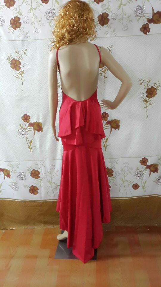 White Red Green Trumpet Cascading Ruffle Long Floor Length Solid Club Party Elegant Backless Dress - Sins & Temptations