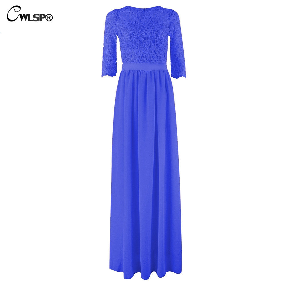Elegant Lace Long Maxi Dress Hollow Out Chiffon Half sleeve Evening Wedding Party Dress - Sins & Temptations