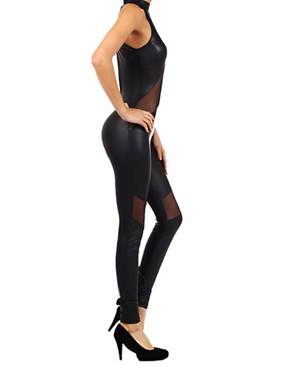 Sexy Faux Leather Catsuit Jumpsuit - Sins & Temptations