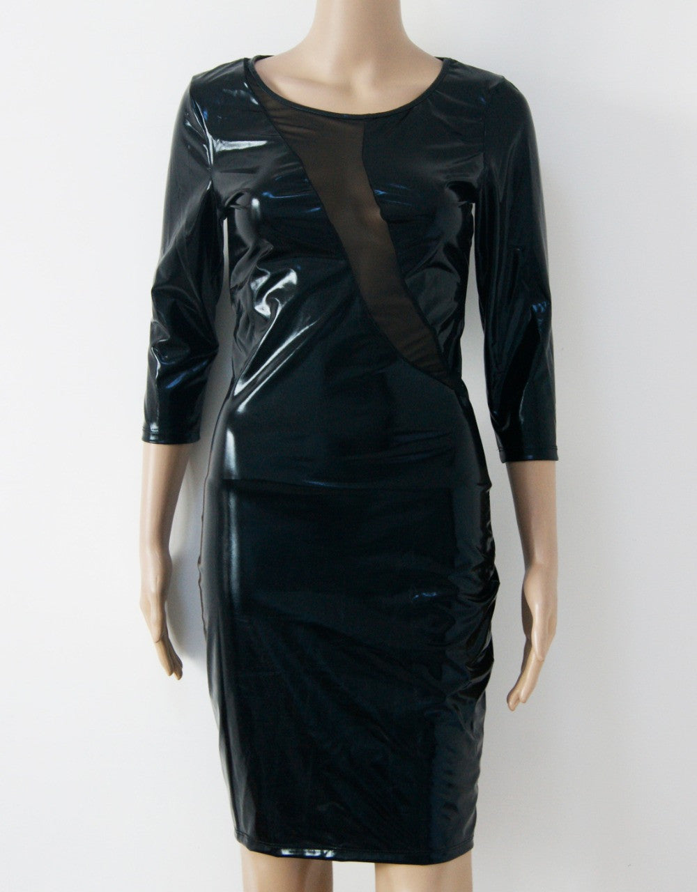 Mesh Long Sleeve Club Fascinating and Charming Black Faux Leather Dress - Sins & Temptations