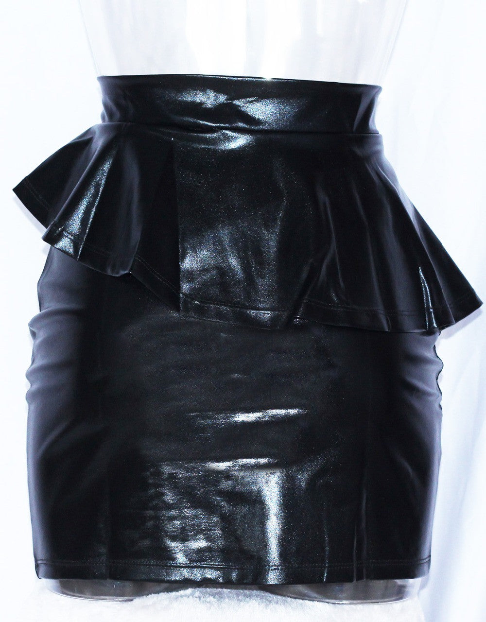 Black Faux Leather Asymmetrical Peplum Mini Casual Skirt - Sins & Temptations