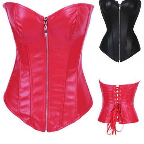Women's Faux Leather Lace up Boned Overbust Gothic Corset - Sins & Temptations
