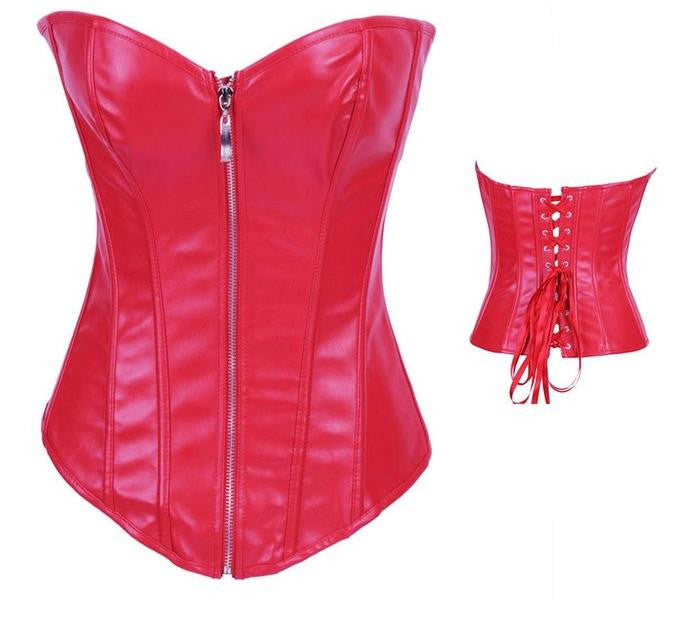 Women's Faux Leather Lace up Boned Overbust Gothic Corset - Sins & Temptations