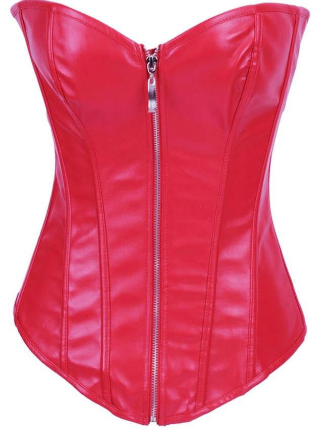 Women's Faux Leather Lace up Boned Overbust Gothic Corset - Sins & Temptations