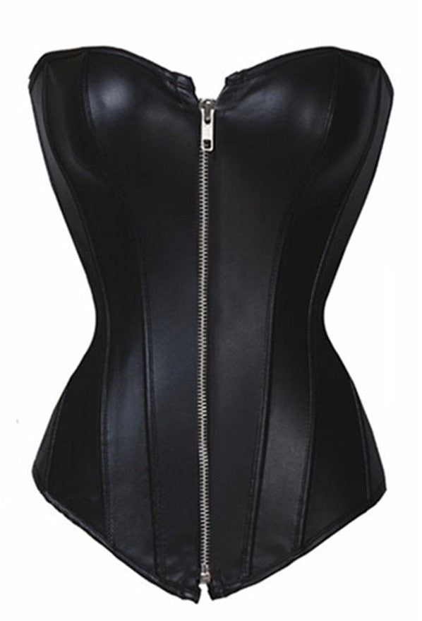 Women's Faux Leather Lace up Boned Overbust Gothic Corset - Sins & Temptations