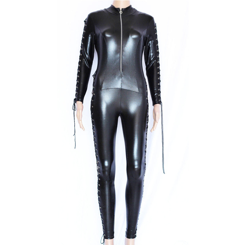 Black Catwomen Zentai Catsuit Costumes Vinyl Leather - Sins & Temptations