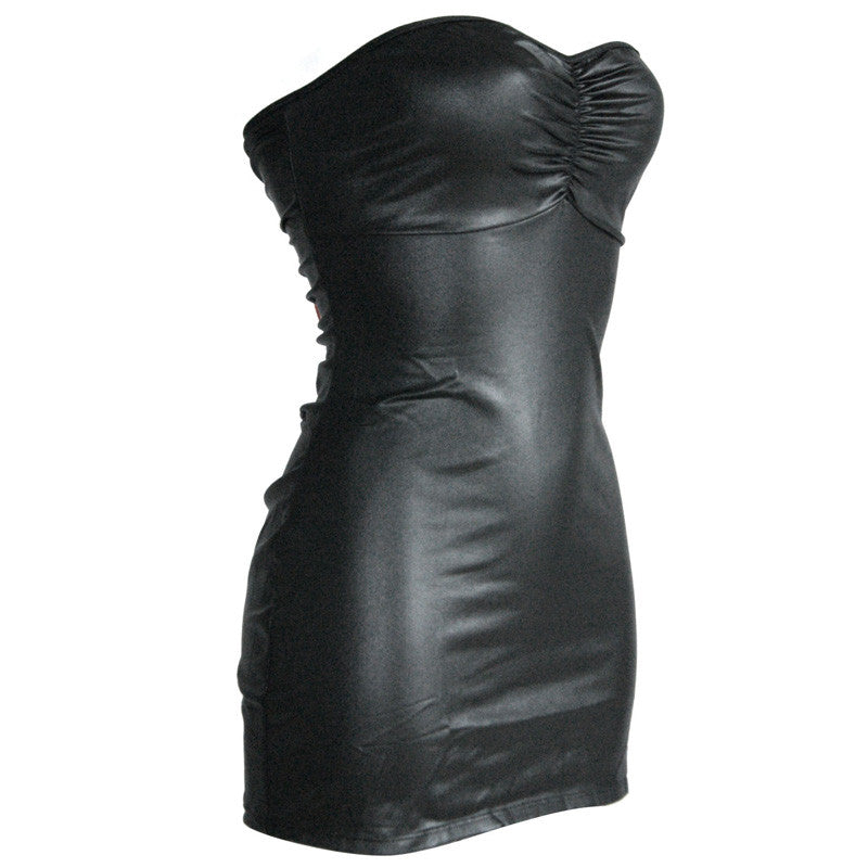 Short Vinyl Strapless Fashion DressWith Corset Back - Sins & Temptations