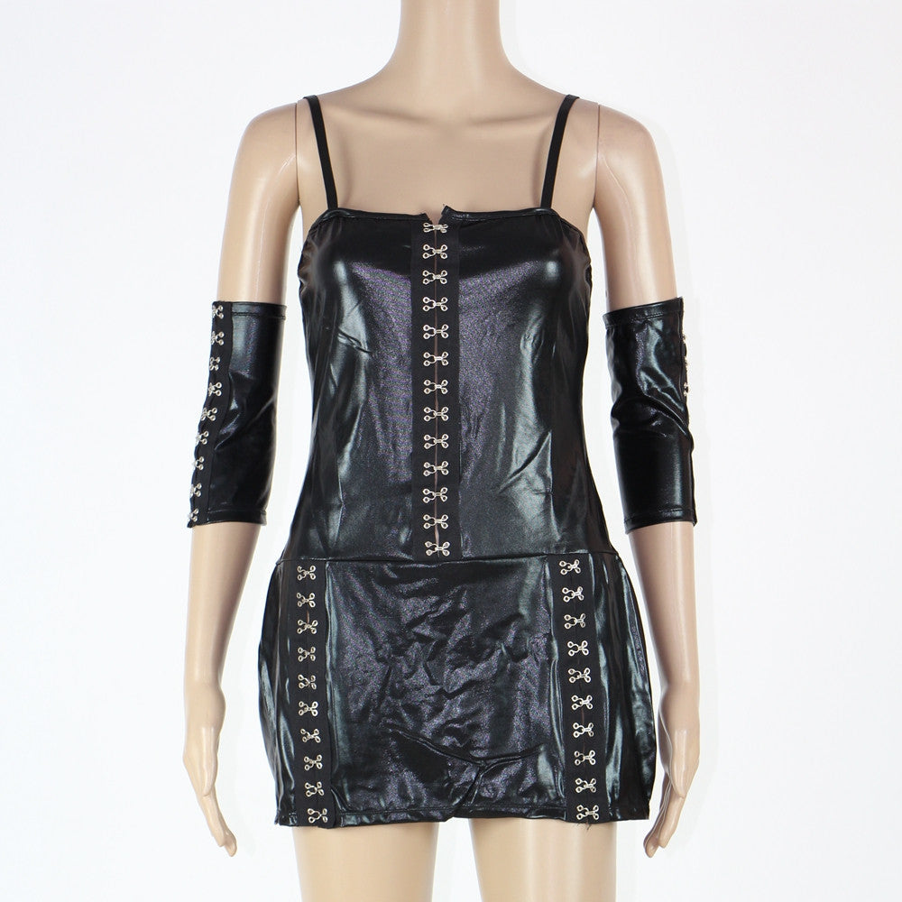 Wet Look Strapless Vinyl Sexy Club Dress - Sins & Temptations