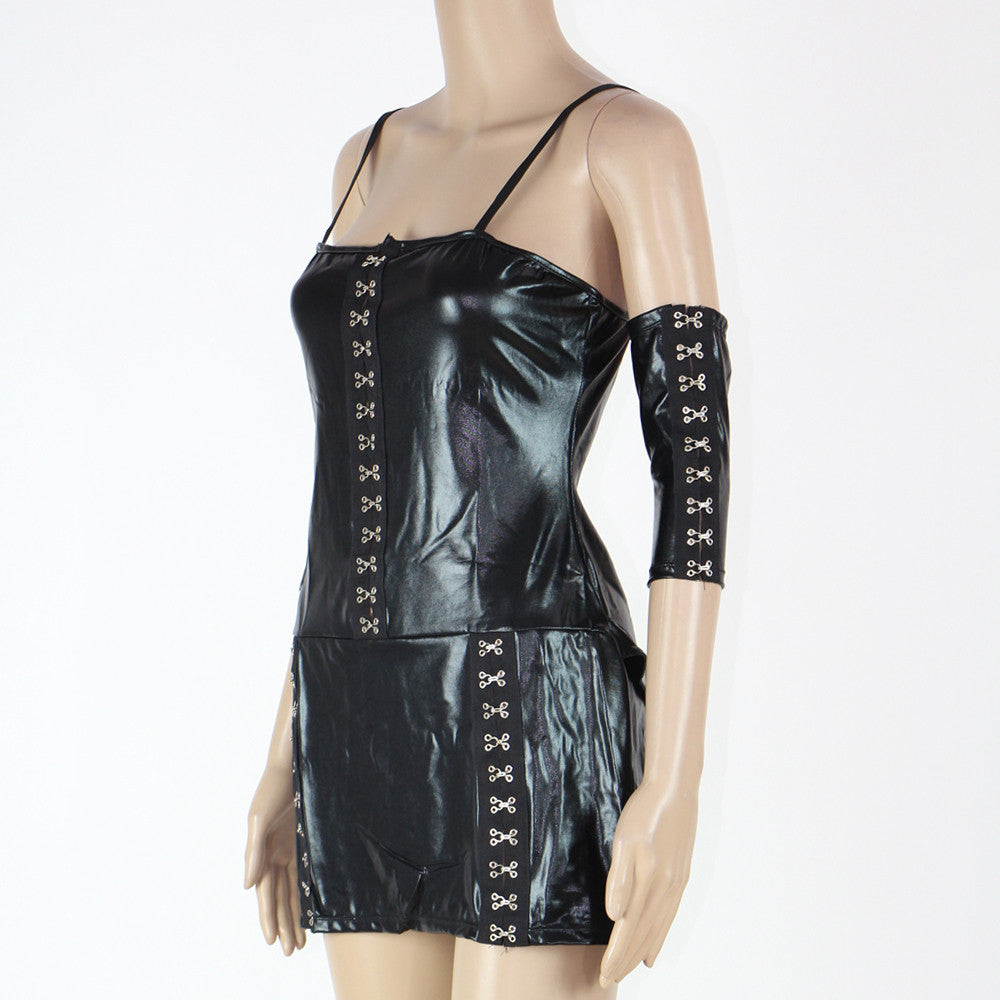 Wet Look Strapless Vinyl Sexy Club Dress - Sins & Temptations