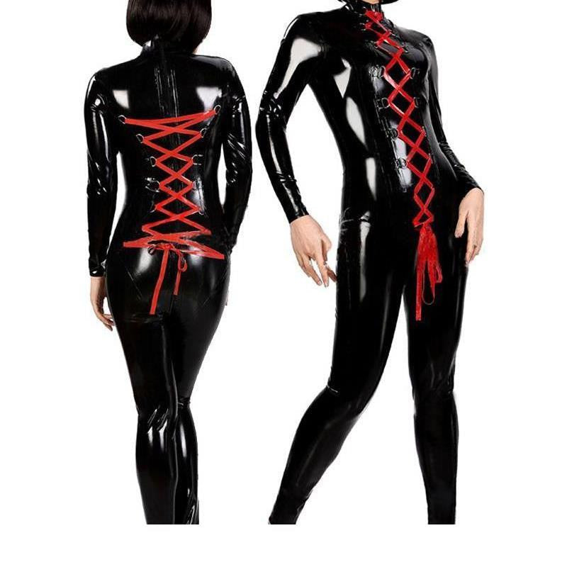 Two Way Zipper Costume Black Vinyl High Quality Catsuit - Sins & Temptations