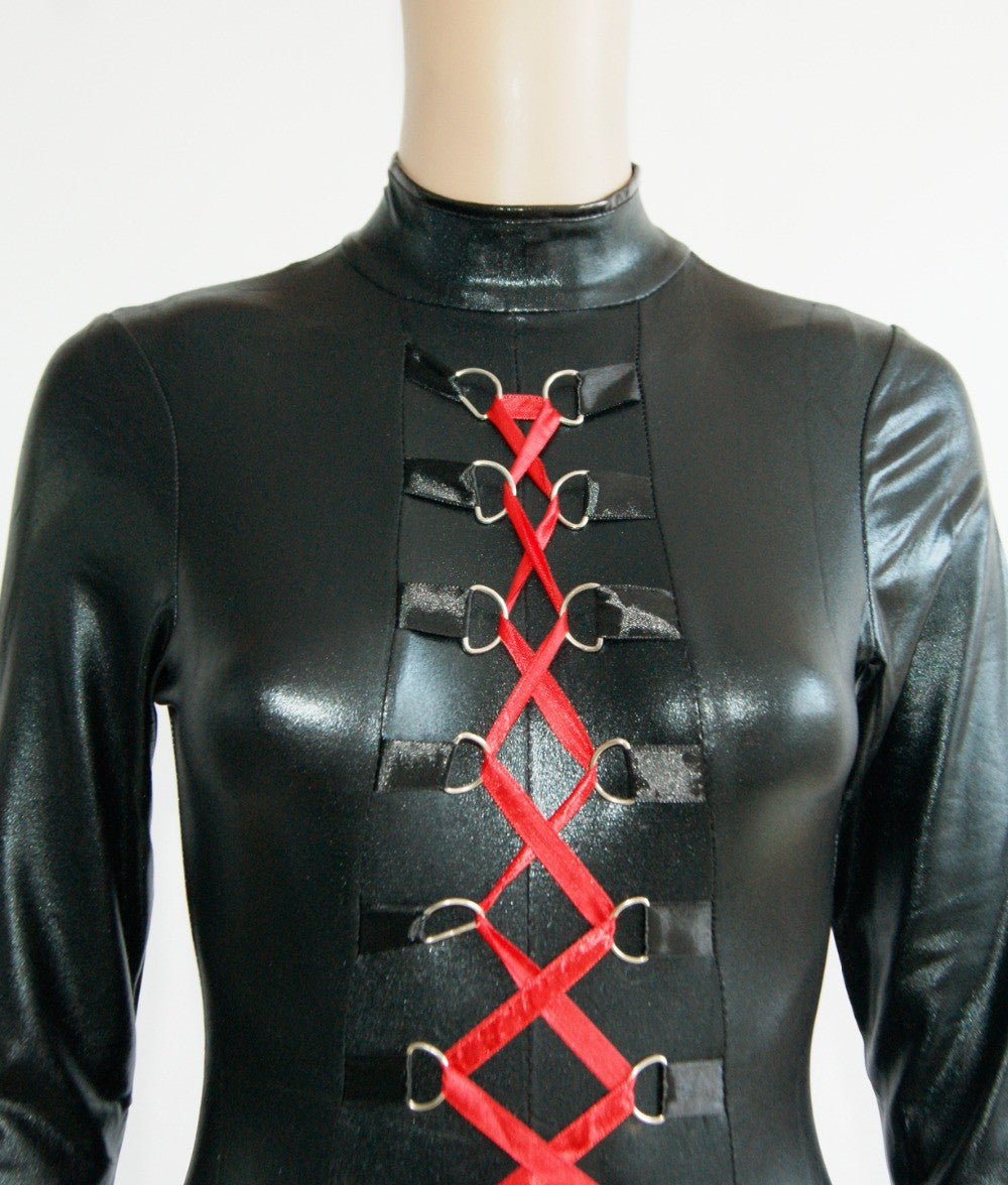 Two Way Zipper Costume Black Vinyl High Quality Catsuit - Sins & Temptations