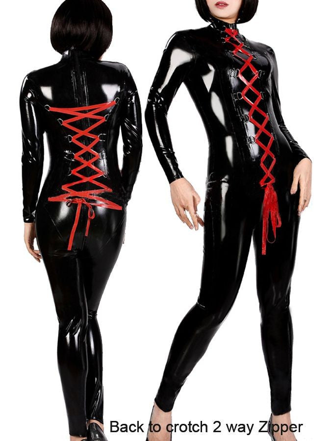 Two Way Zipper Costume Black Vinyl High Quality Catsuit - Sins & Temptations