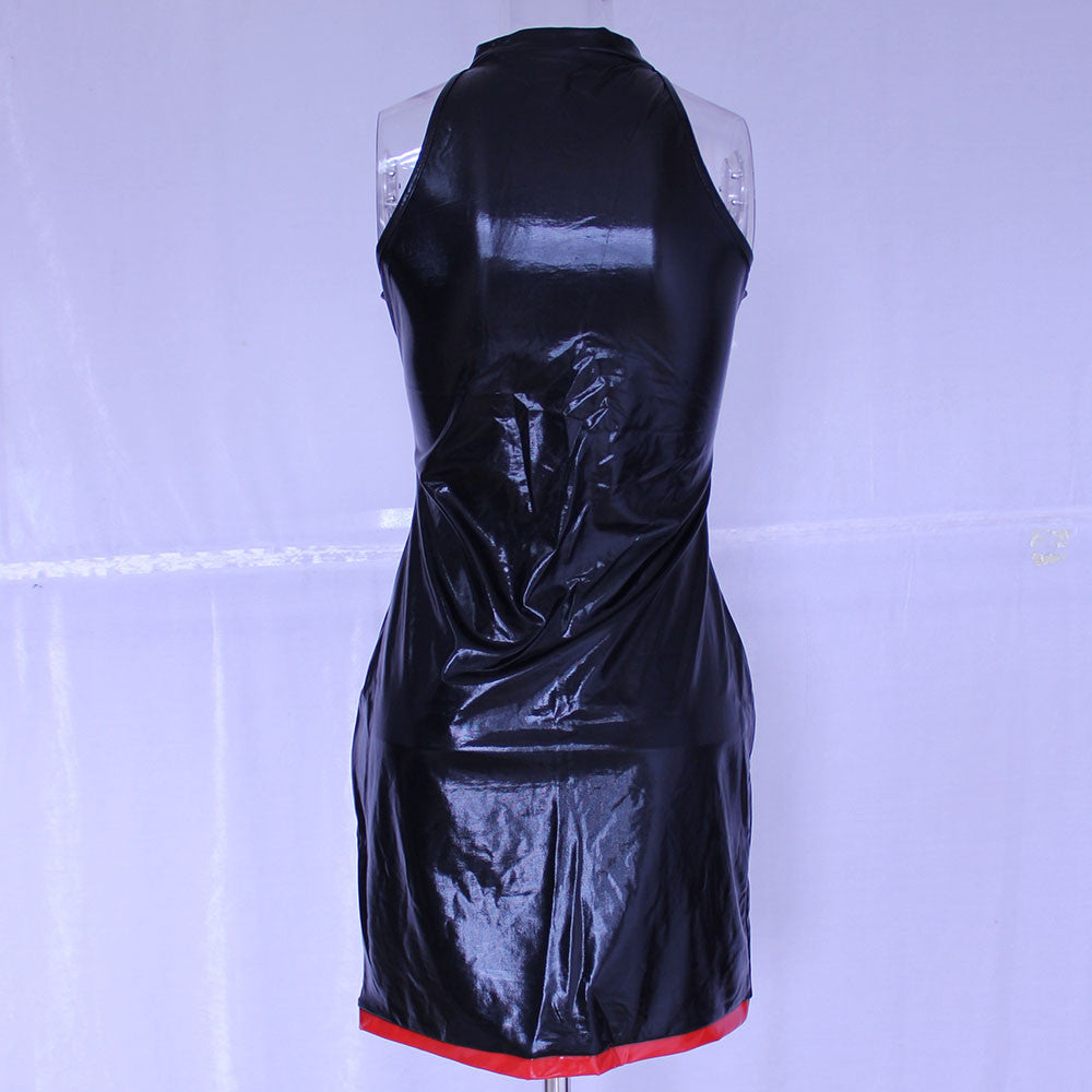 Sleeveless Deep V Neck Sexy Vinyl Club Dress - Sins & Temptations