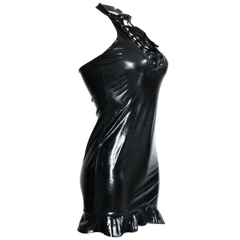 Wet Look Leather Mini Dress - Sins & Temptations