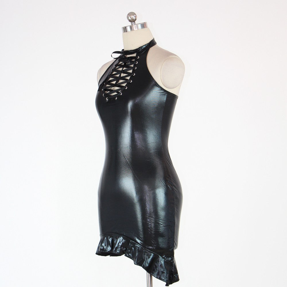 Wet Look Leather Mini Dress - Sins & Temptations