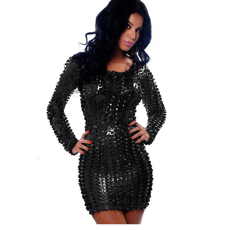 Silver gold black Long sleeve Dress Metallic Clubwear - Sins & Temptations