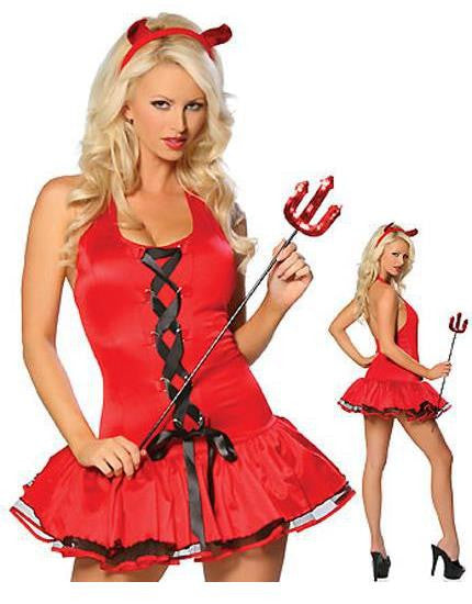 Women Devil Costume Sexy Backless Red Clubwear Halloween - Sins & Temptations