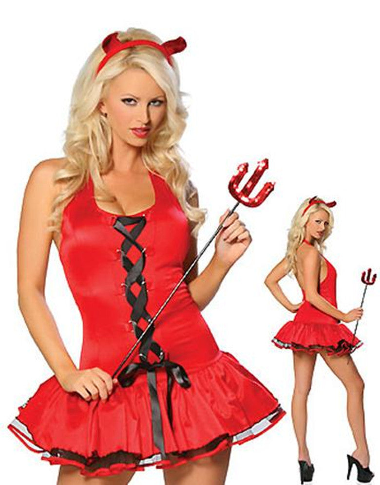 Women Devil Costume Sexy Backless Red Clubwear Halloween - Sins & Temptations