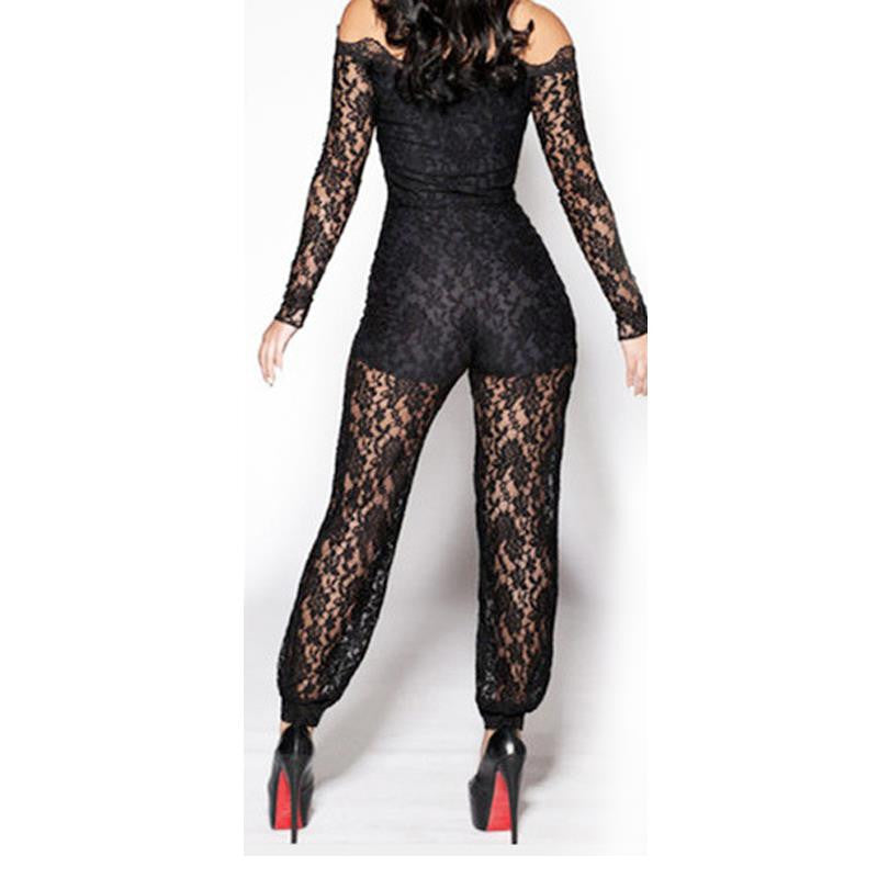Hot Sale Summer Sexy Women Black Lace Strapless Long Sleeve Jumpsuit - Sins & Temptations
