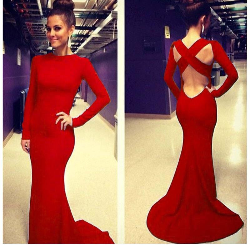 Hot Trumpet Cascading Ruffle Long Floor Length Solid Club Summer Backless Dress - Sins & Temptations
