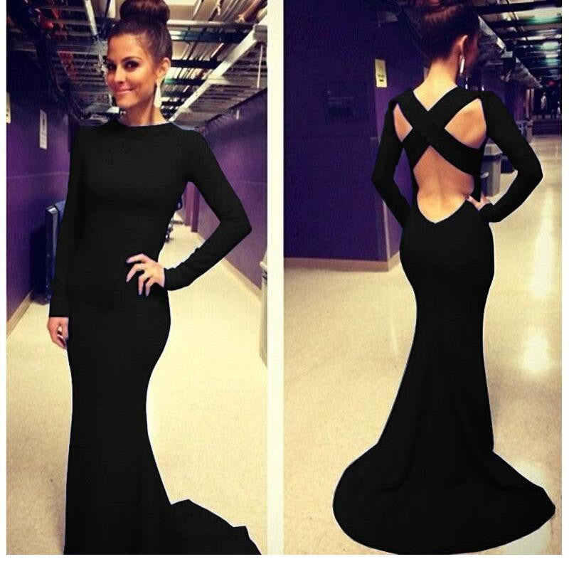 Hot Trumpet Cascading Ruffle Long Floor Length Solid Club Summer Backless Dress - Sins & Temptations