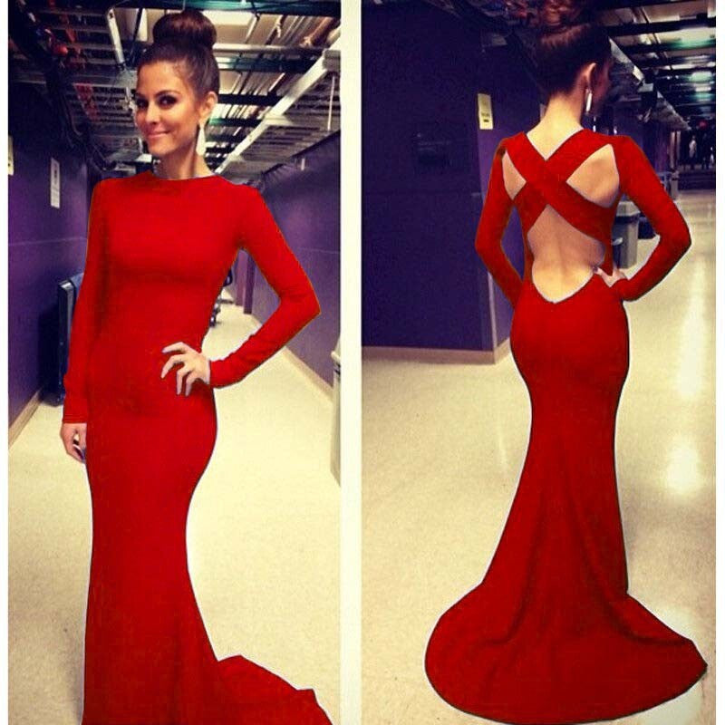 Hot Trumpet Cascading Ruffle Long Floor Length Solid Club Summer Backless Dress - Sins & Temptations